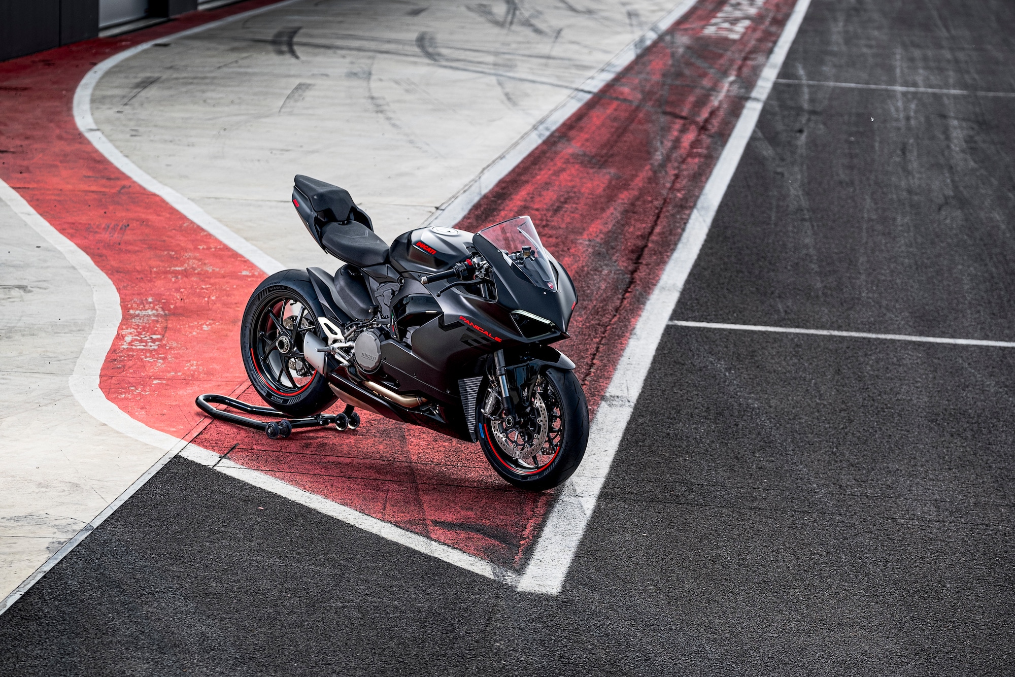 Ducati's blacked-out Panigale V2. Media sourced from Ducati.