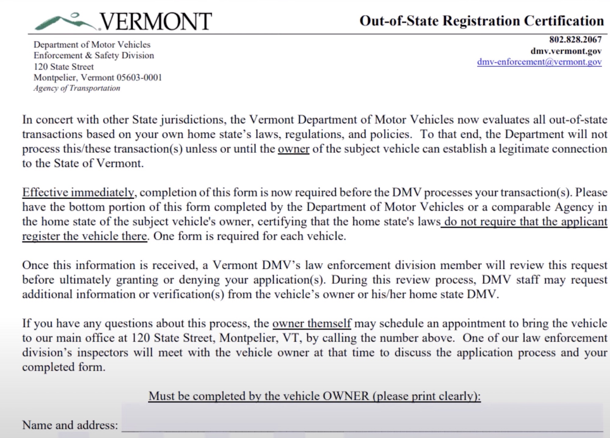 Vermont's update regarding the process previously nicknamed the "Vermont Title Loophole," or "Vermont Registration Loophole." Media sourced from Car titles on Youtube.