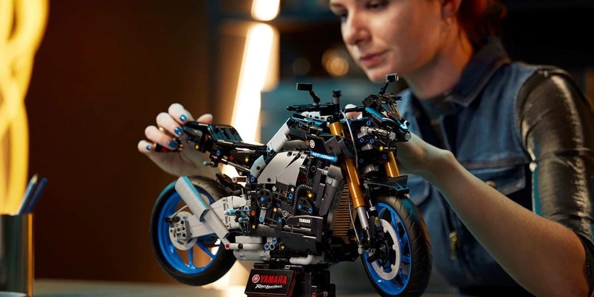 A view of the all-new LEGO® Technic™ Yamaha MT-10 SP set, available on August first for $240. Media sourced from Yanko Design.