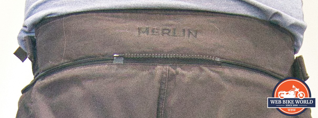 Closeup of the branding on the rear waist strap