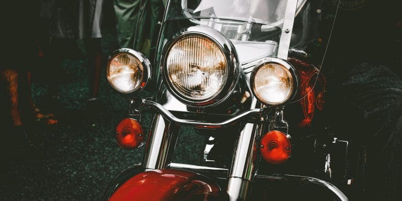 a motorcycle with hardwired headlight and daytime running lights