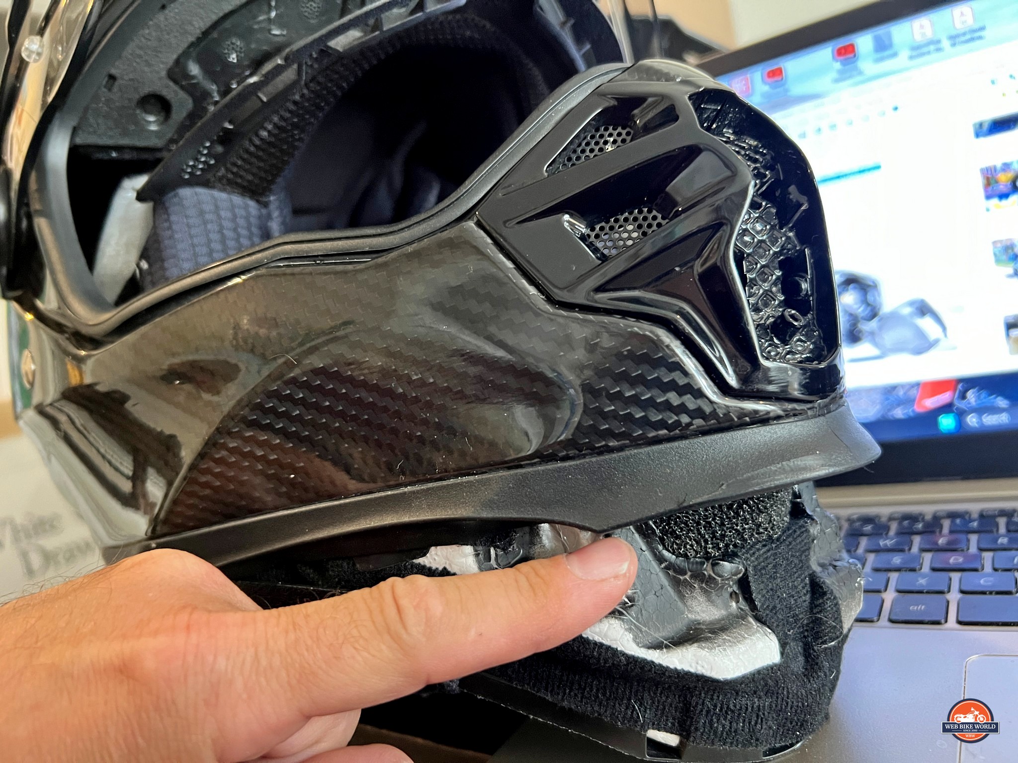 This small foam filter shows how inadequate the chin bar vent size is on the XT9000 helmet.
