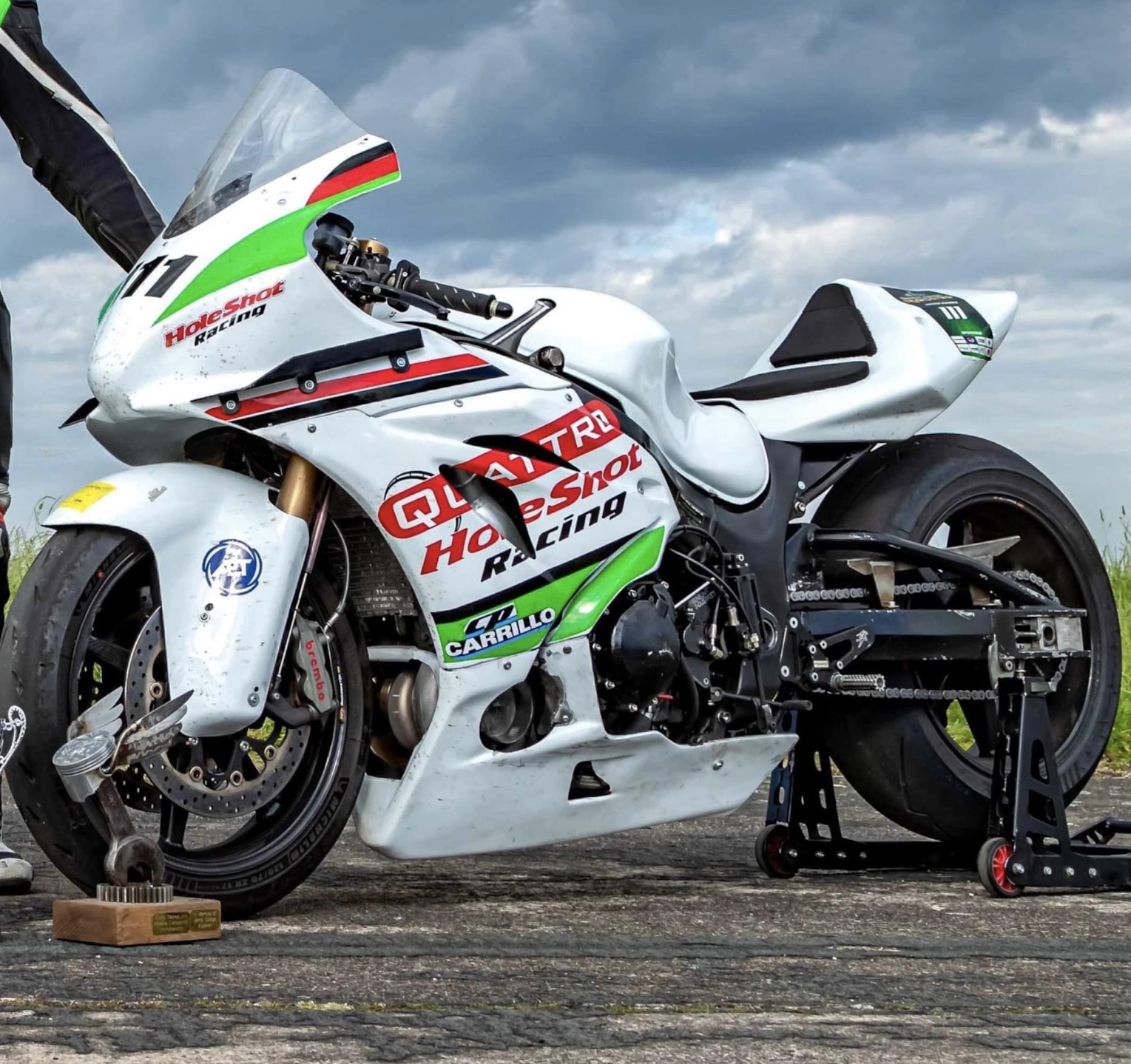 A view of the modded Hayabusa monster that Jarrod Jack Frost rode in the capture of a wicked speed record at Elvington. Media sourced from Holeshot Racing's Facebook page.