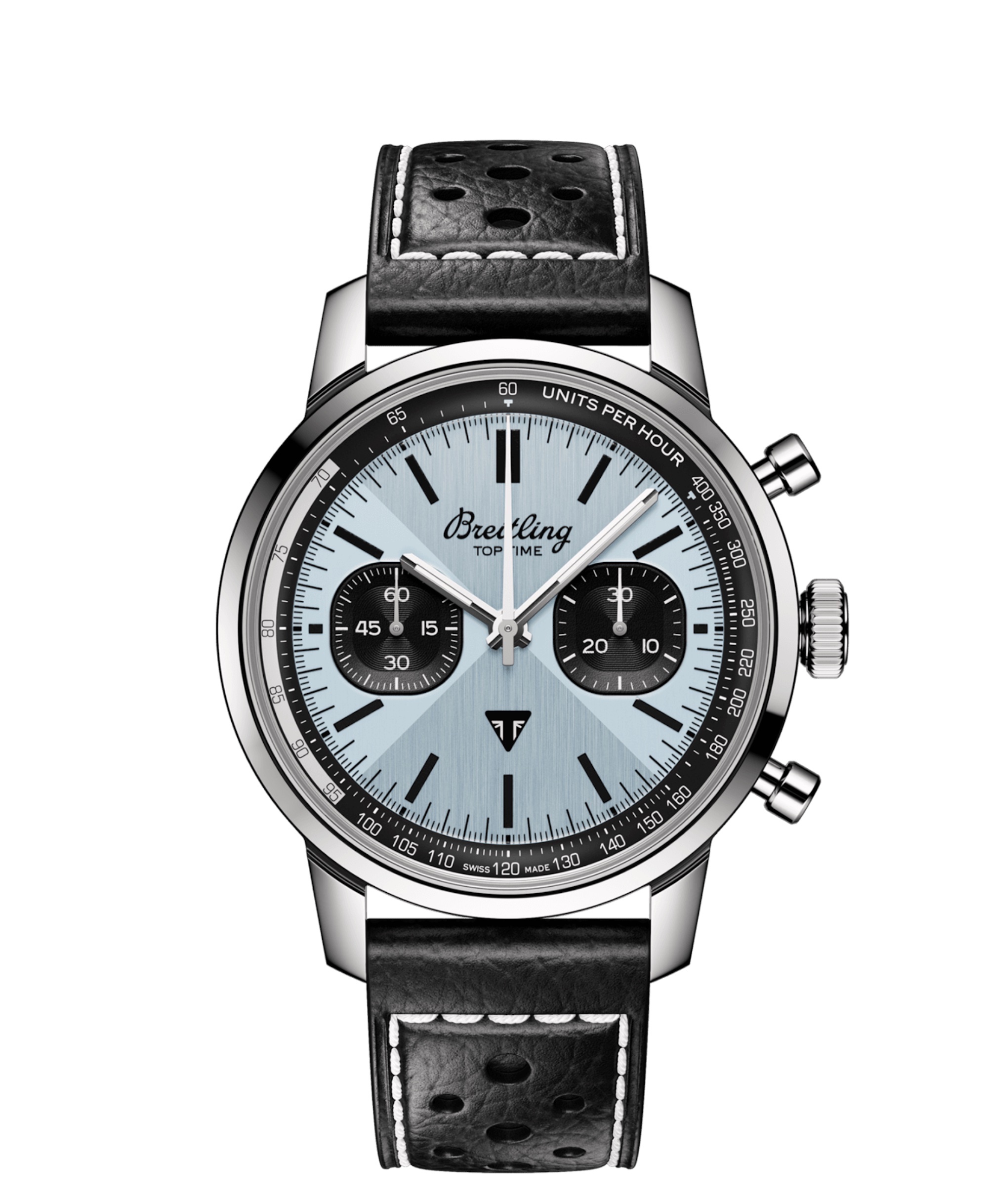 A view of the new chronograph by Breitling and Triumph: The Top Time B01 Triumph. Media sourced from Breitling and WatchTime.