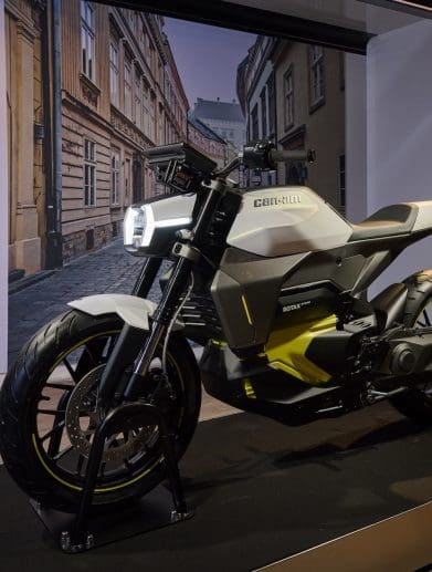 A view of Can-Am's new electric motorcycle: The Can-Am Pulse streetbike. Media sourced from Can-Am.