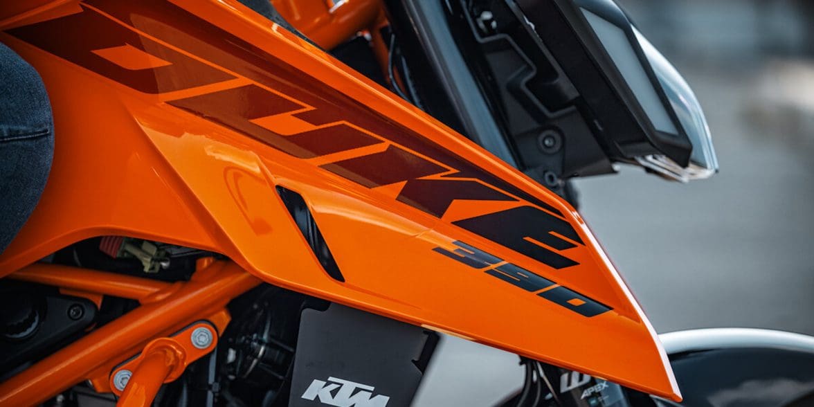 KTM's refreshed 2024 390 Duke. Media sourced from KTM.