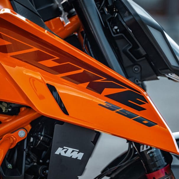 KTM's refreshed 2024 390 Duke. Media sourced from KTM.