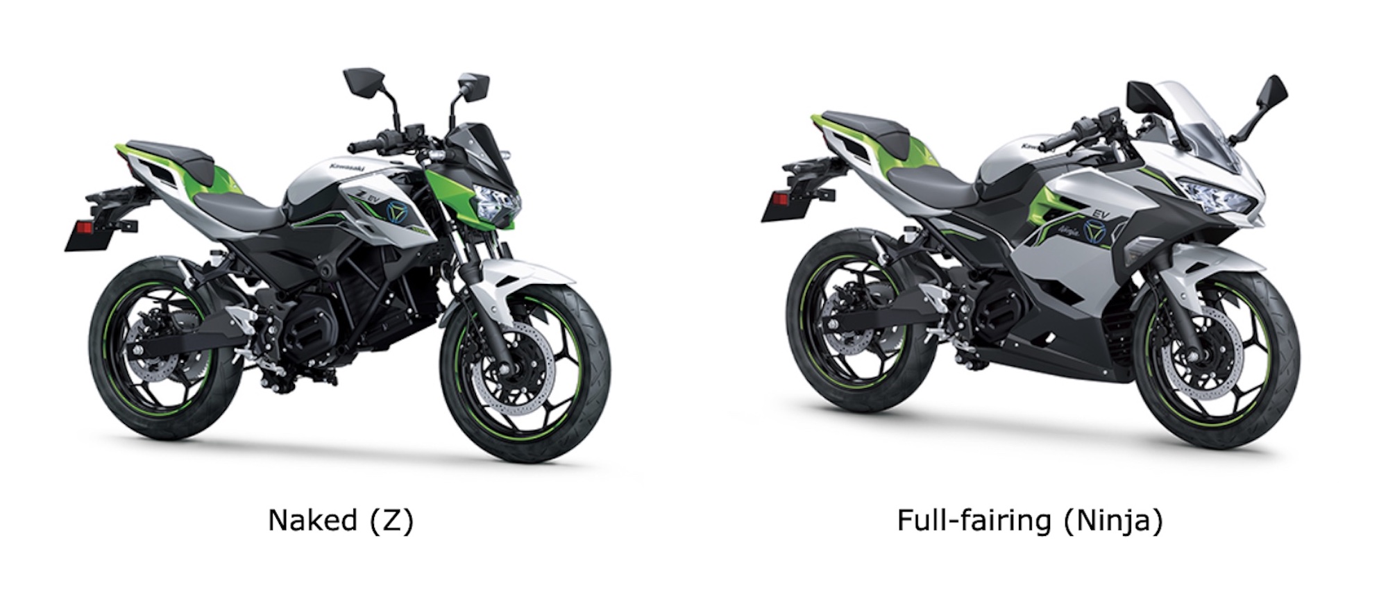 A view of Kawasaki's Ninja e-1 and Z e-1. Media sourced from Kawasaki.