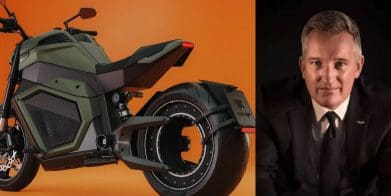 A view of a Verge motorcycle, next to Verge's new CFO. Media sourced from Verge's press release as well as Verge.