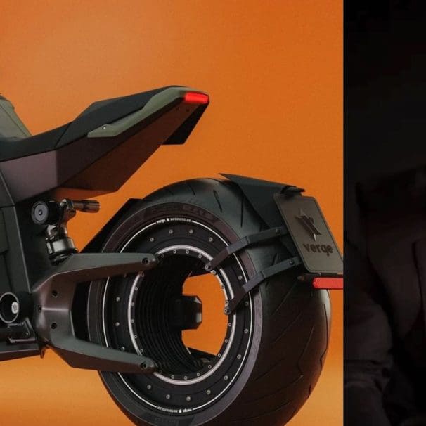 A view of a Verge motorcycle, next to Verge's new CFO. Media sourced from Verge's press release as well as Verge.