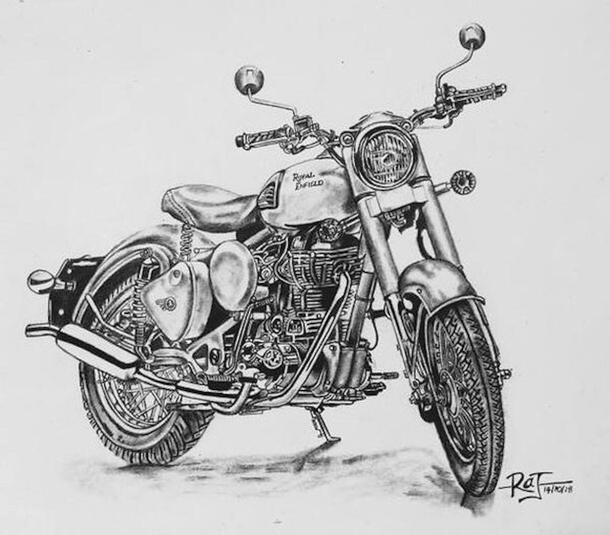 A sketch of a Royal Enfield motorcycle. Media sourced from the Royal Enfield Riders Club.