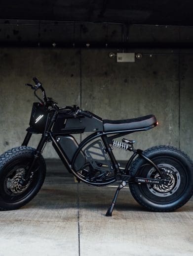 A view of the all-new electric bike project Volcon and Droog Moto are calling the "Droog Volcano Brat." Media sourced from Droog Moto.