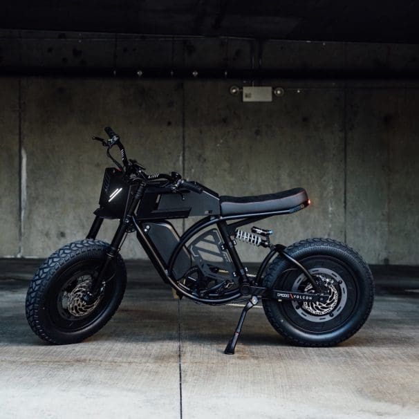 A view of the all-new electric bike project Volcon and Droog Moto are calling the "Droog Volcano Brat." Media sourced from Droog Moto.