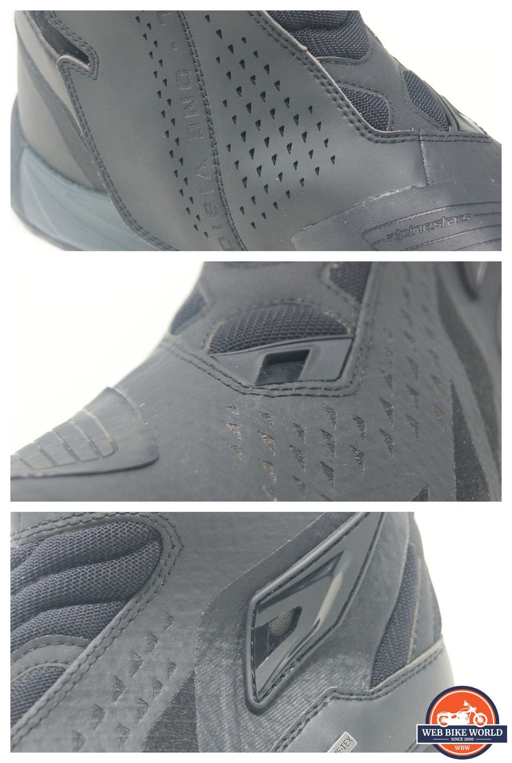 Close up of perforations in the Alpinestars RT-8 Gore Text Boots