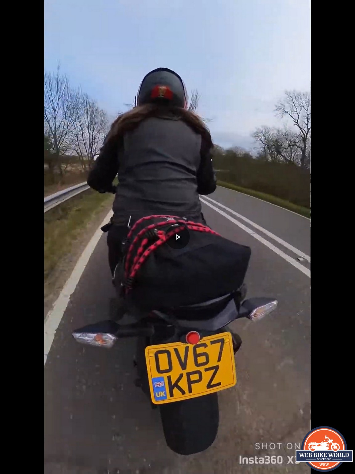 Rear shot with the Insta360 X3 Camera mounted on the back of the motorcycle