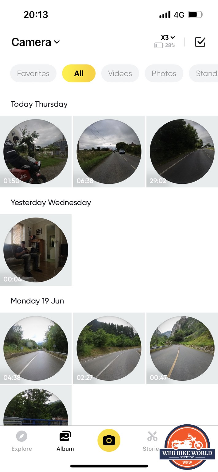 Photo album on the Insta360 X3 Camera app