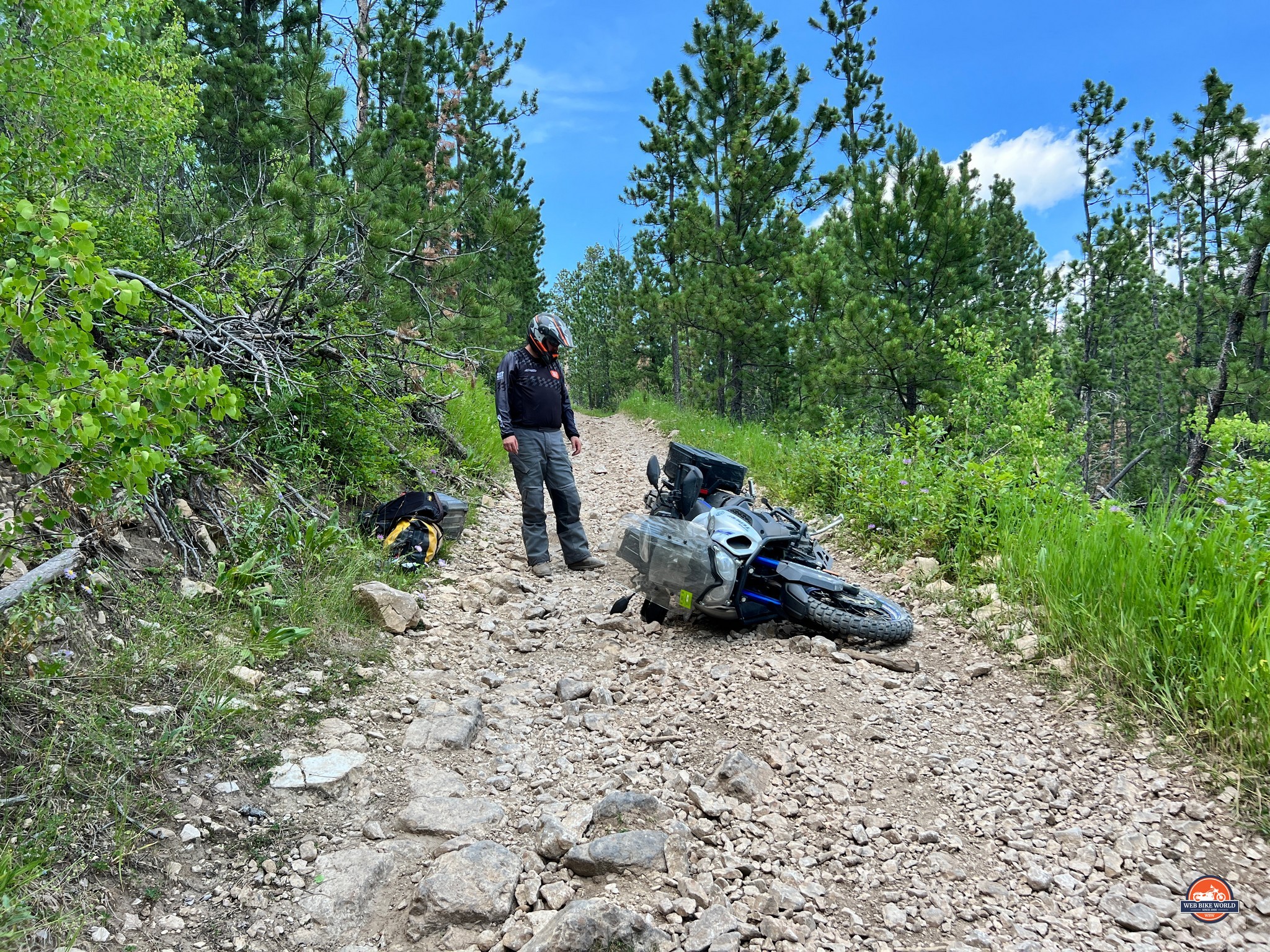 Lorne slid out on a tricky downhill section of the trail.