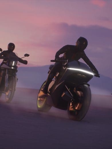 A view of Ola Electric's zero-emission motorcycles, debuted at MotoGP Bharat. From left to right: "Cruiser," "Adventure," "Diamondhead," and "Roadster." Media sourced from Ola Electric.