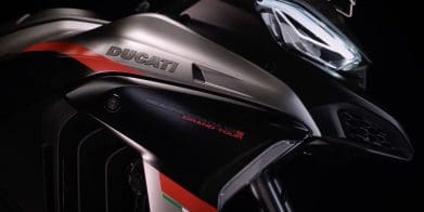 Ducati's all-new 2024 Multistrada V4 S Grand Tour variant - the machine revealed for episode 2 of Ducati's World Première 2024. Media provided by Ducati.