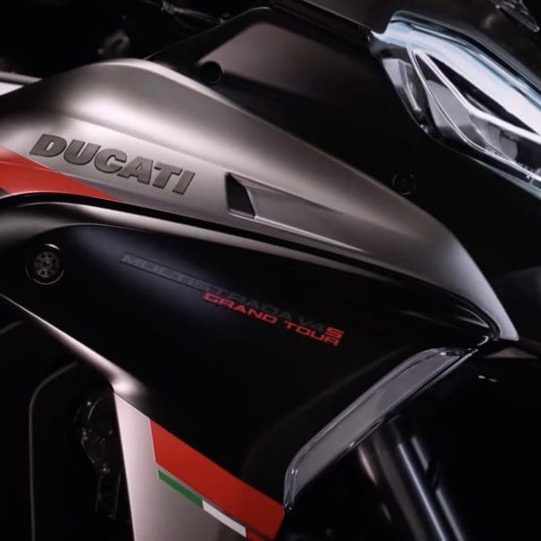 Ducati's all-new 2024 Multistrada V4 S Grand Tour variant - the machine revealed for episode 2 of Ducati's World Première 2024. Media provided by Ducati.