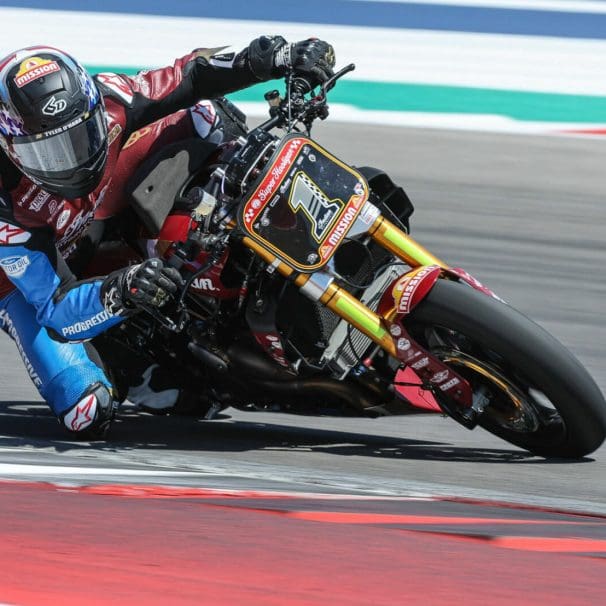 Indian Motorcycle Racing's #1, Tyler O'Hara in the MotoAmerica Mission Super Hooligan National Championship (SHNC). Media sourced from a recent press release.