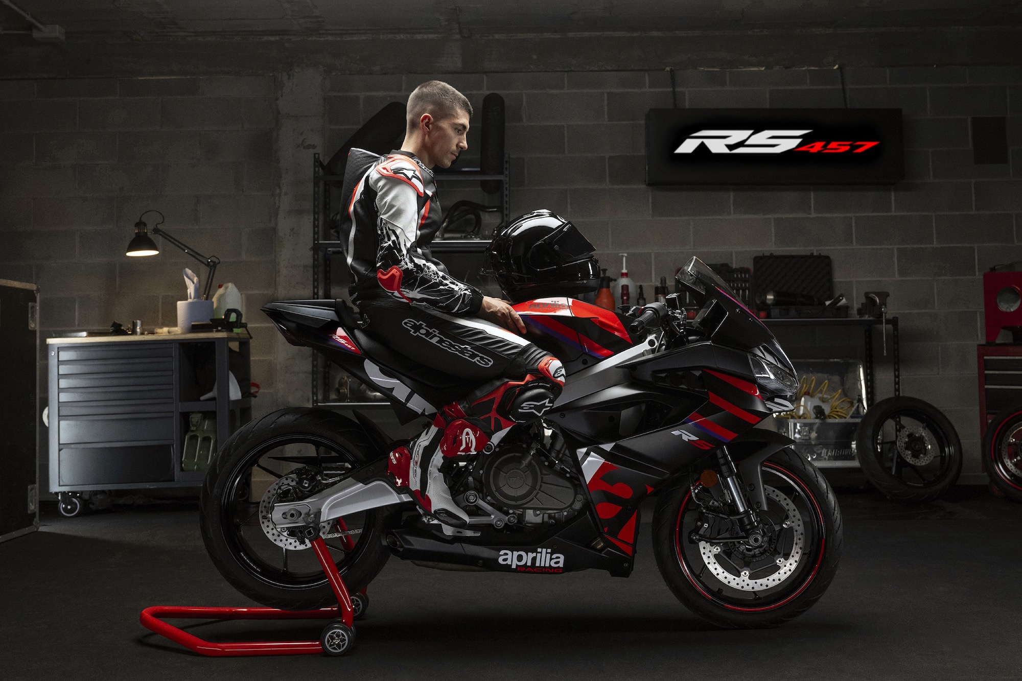 Maverick Viñales aboard Aprilia's all-new RS 457. Media provided by Aprilia.