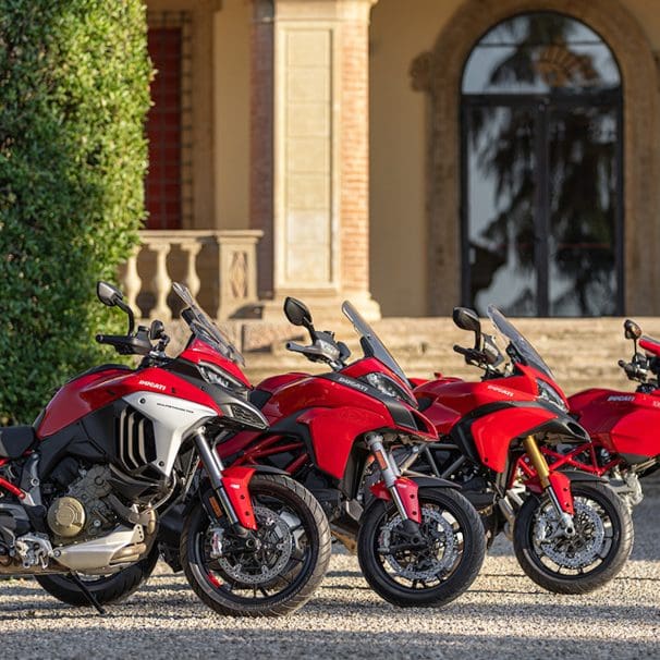 A lineup of Ducati Multistradas. Media sourced from Ducati.