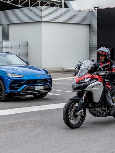 Ducati and Lamborghini at the Connected Motorcycle Consortium (CMC). Media sourced from both Ducati and Lamborghini's press releases.