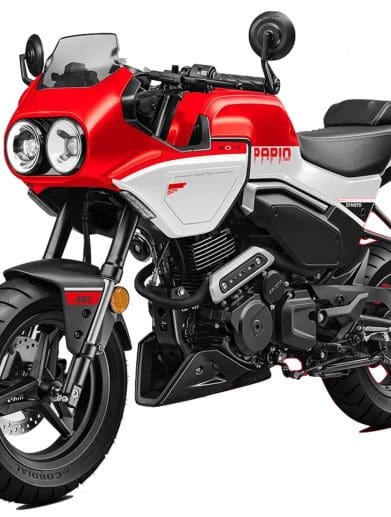 CFMoto's retro (and utterly fun) PAPIO XO-1 retro racer. Media sourced from CFMoto.