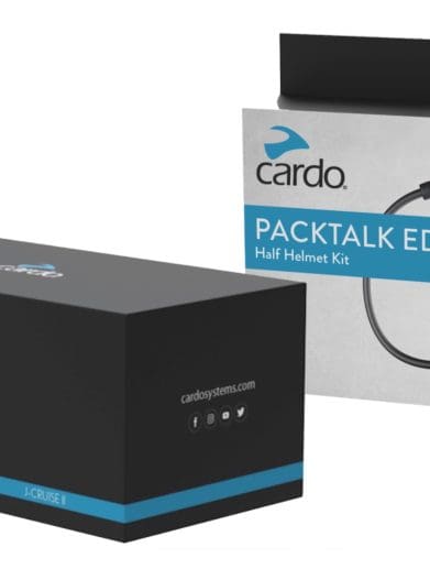 Cardo's new SHOEI HELMET ADAPTER and Half-Helmet accessory kit. Media sourced from Cardo.