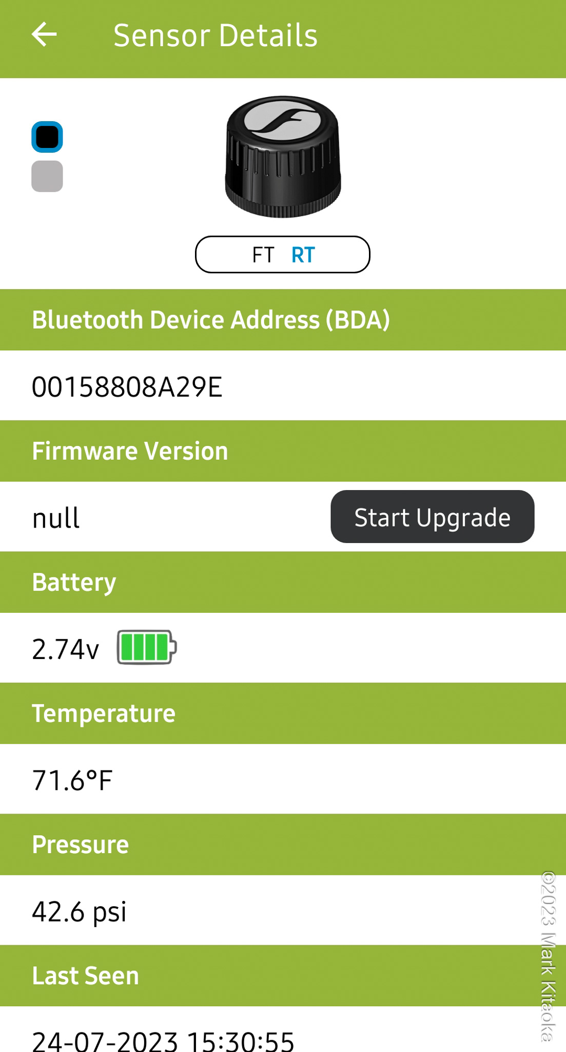 Screenshot of the sensor details on the app