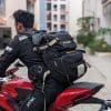 Rider on motorcycle wearing Kriega R30 Backpack