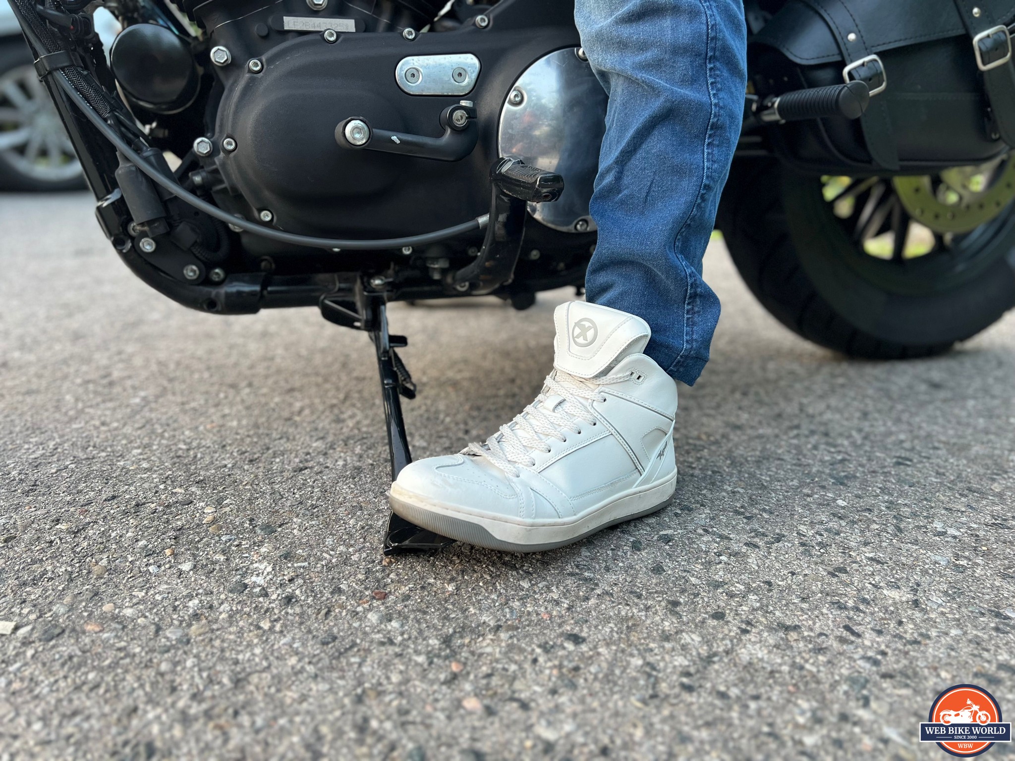 XPD Moto-1 Leather shoe on kickstand