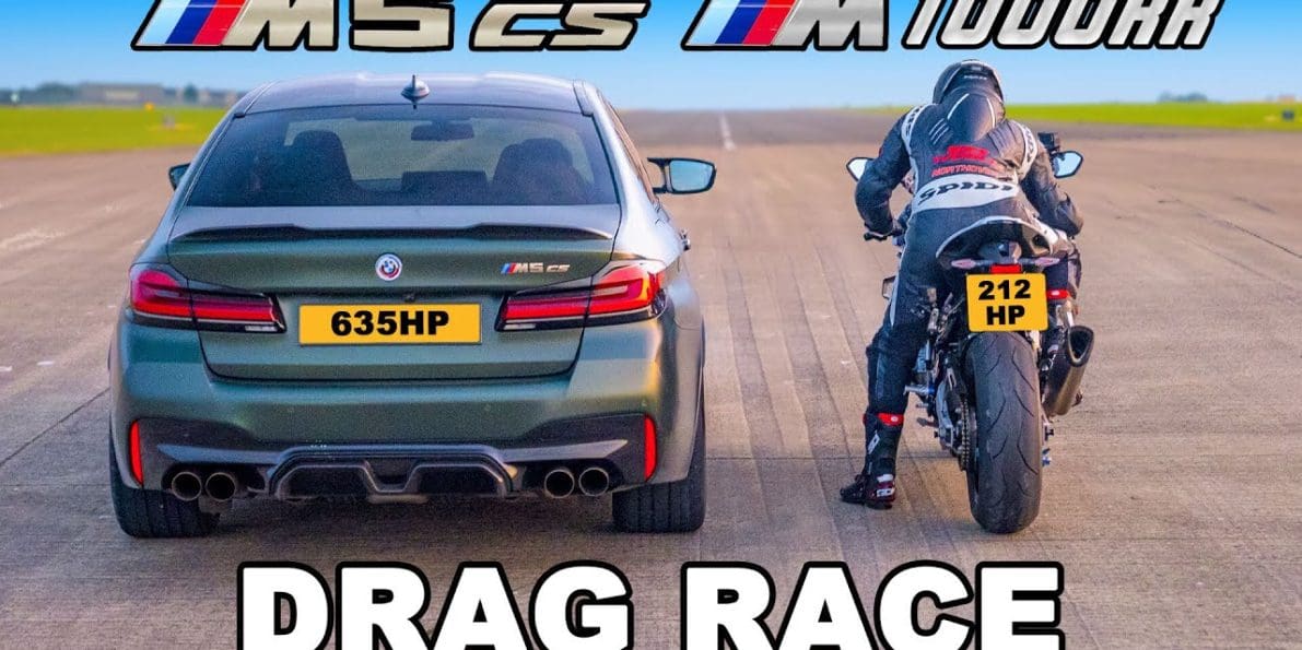 BMW M1000RR Drag Races A BMW M5 CS - webBikeWorld