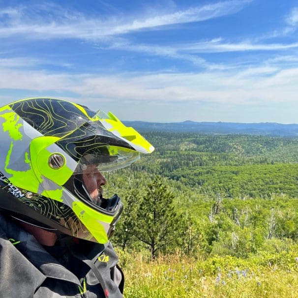Me wearing the Scorpion EXO-AT960 Topographic helmet in Wyoming.