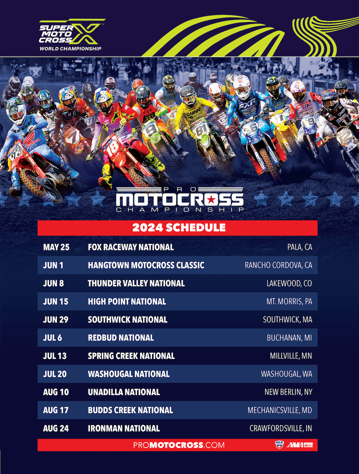 A view of the ticket schedule for the 2024 Pro Motocross season! Media provided by Pro MX.