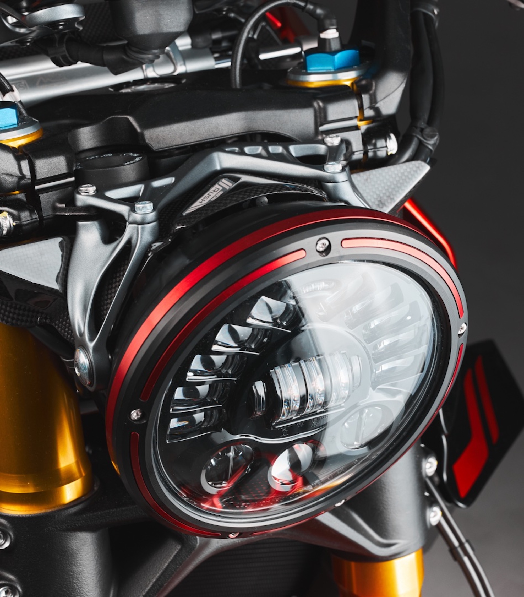 The headlight of an MV Agusta Rush. Media provided by MV Agusta.