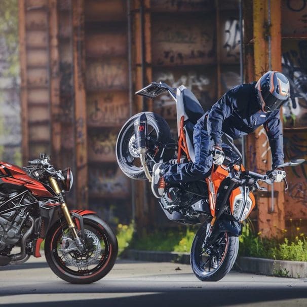 A KTM DUO next to an MV Agusta Rush. Media provided by both KTM and MV Agusta.