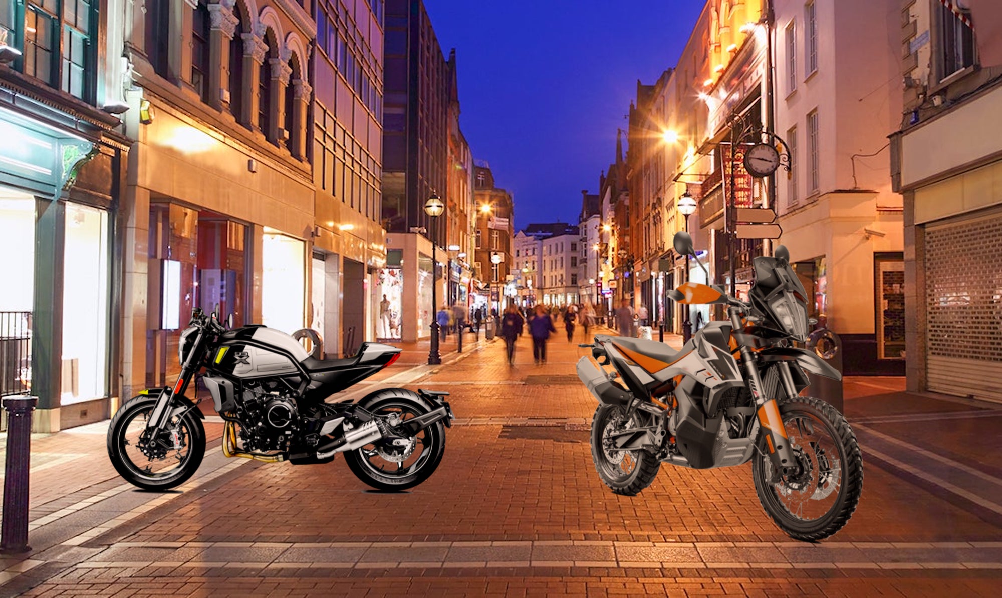 CFMoto's 7000 CL-X next to KTM's 790 Adventure. Media provided by both CFMoto and KTM. 