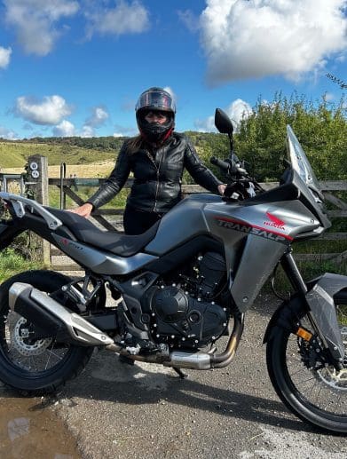 Rider standing behind the 2023 Honda XL750 Transalp