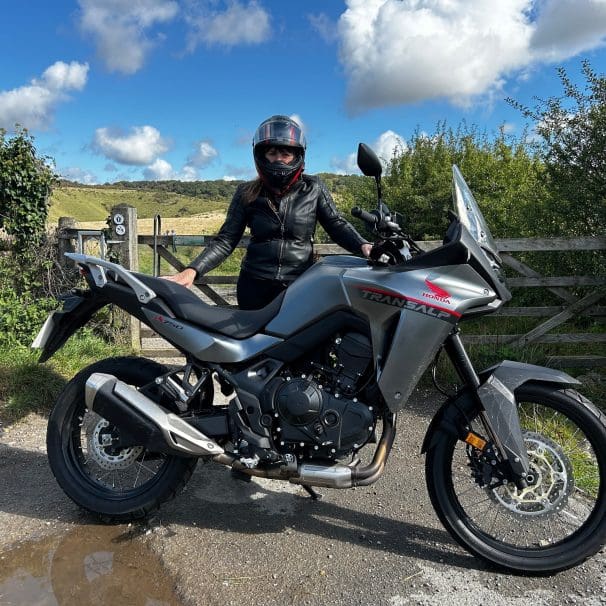 Rider standing behind the 2023 Honda XL750 Transalp