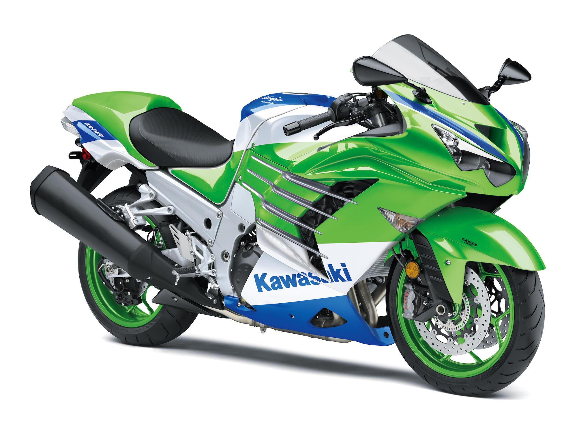 Kawasaki's 40th Anniversary Ninja range. Pictured is the 2024 Kawasaki Ninja® ZX™-14R 40th Anniversary Edition ABS. Media provided by Kawasaki. 