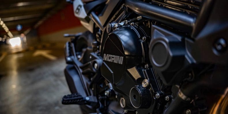 A view of Moto Morini's SEIEMMEZZO SCR. Media sourced from Moto Morini.