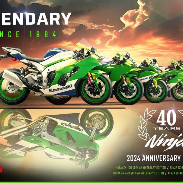 Kawasaki's 40th Anniversary Ninja range. Media provided by Kawasaki.