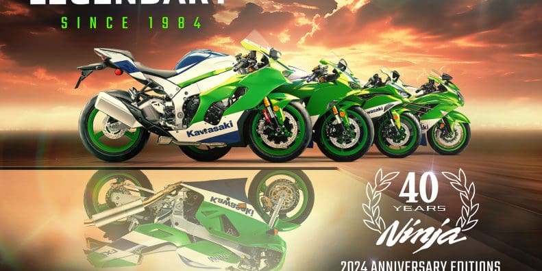 Kawasaki's 40th Anniversary Ninja range. Media provided by Kawasaki.