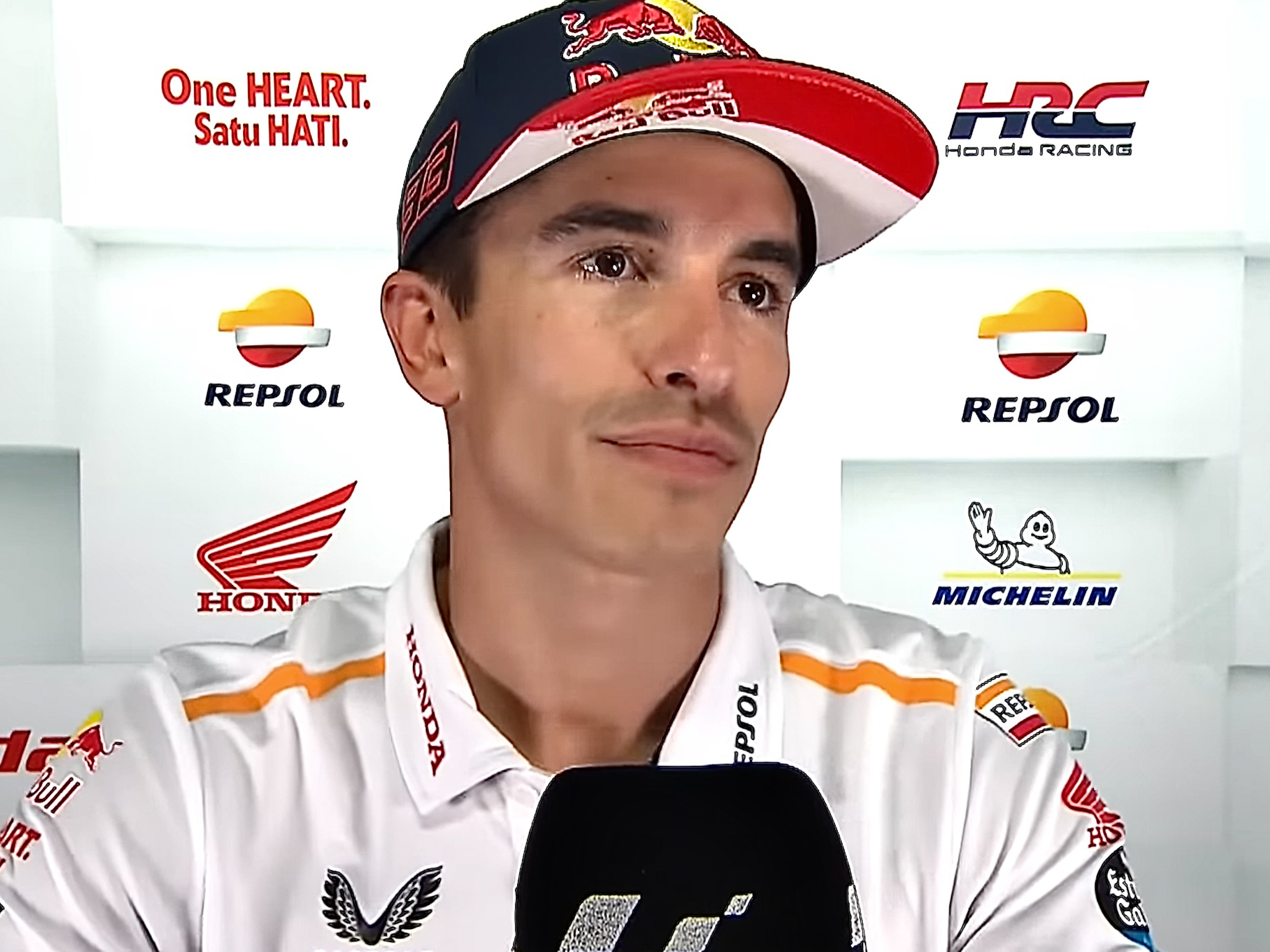 Marc Marquez at a press conference. Media sourced from MotoGP.