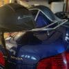 Closeup of the LS2 Rebellion Half Helmet on a blue Honda Goldwing