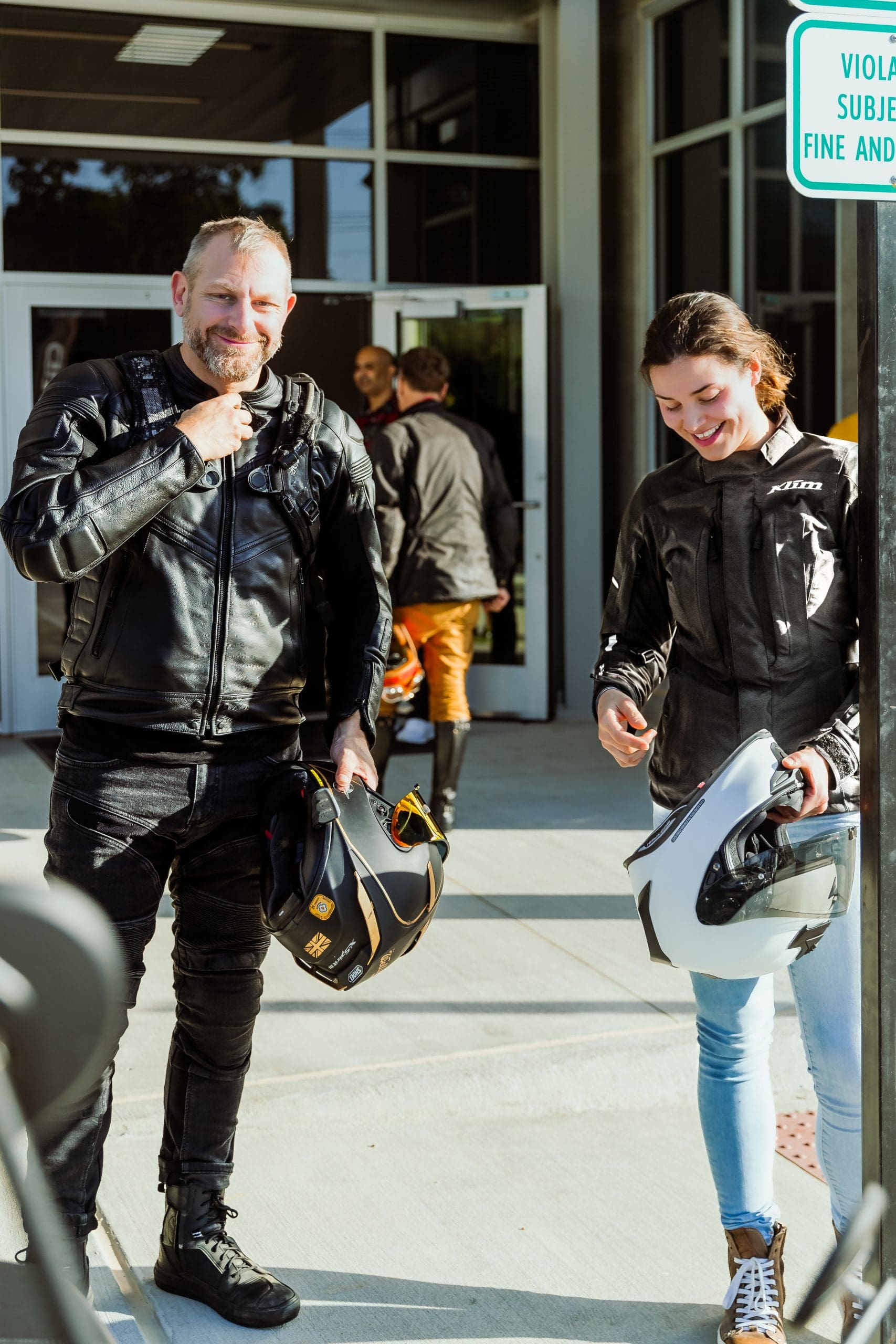 Mark Wells, Royal Enfield's Chief in Design, standing next to myself (Amanda Quick) as we complete the riding with Group 1 to the RE Tech Center. Media provided by Royal Enfield.