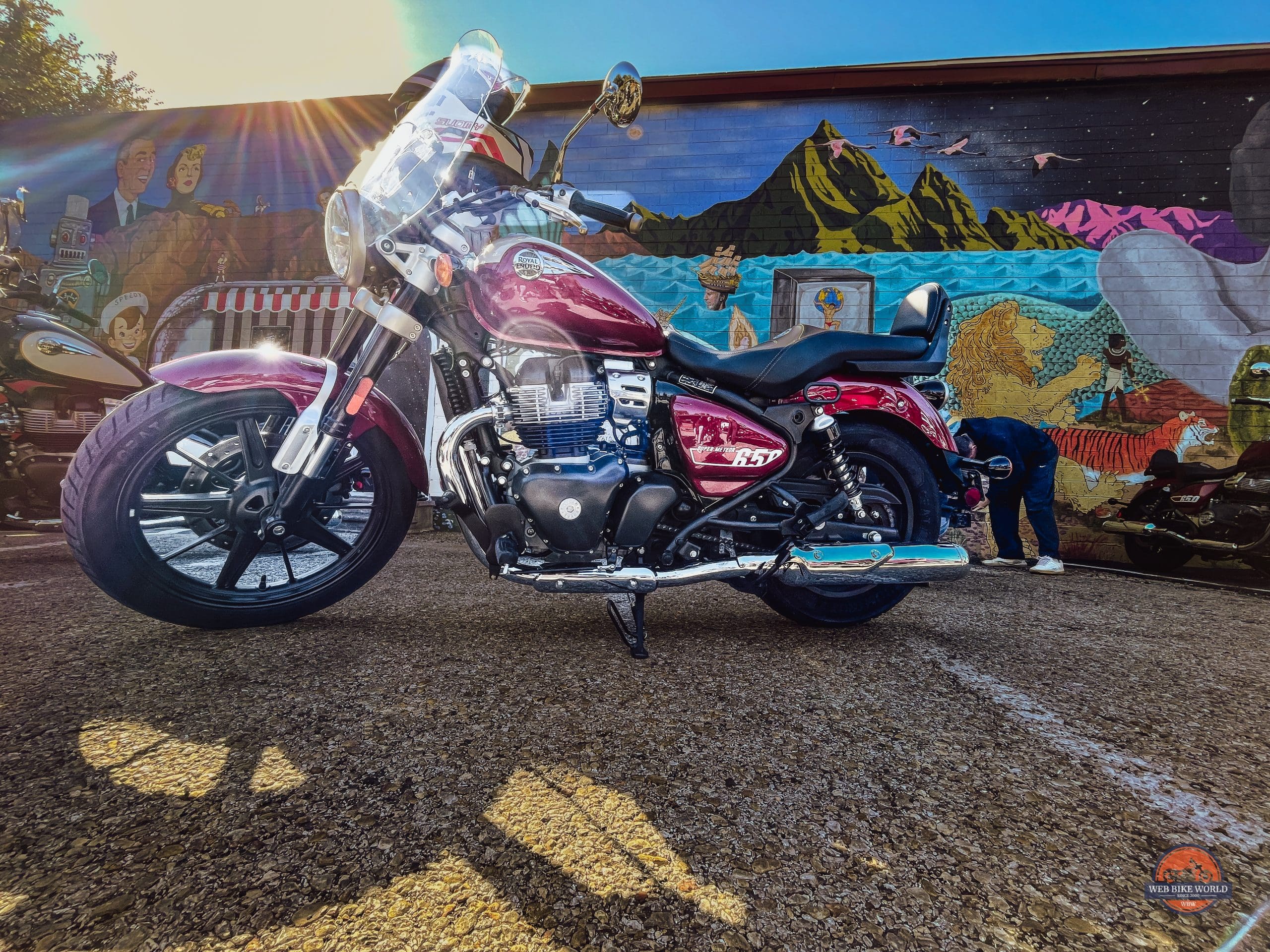 Royal Enfield's two-tone Super Meteor in Celestial Red. Media courtesy of Amanda Quick. 