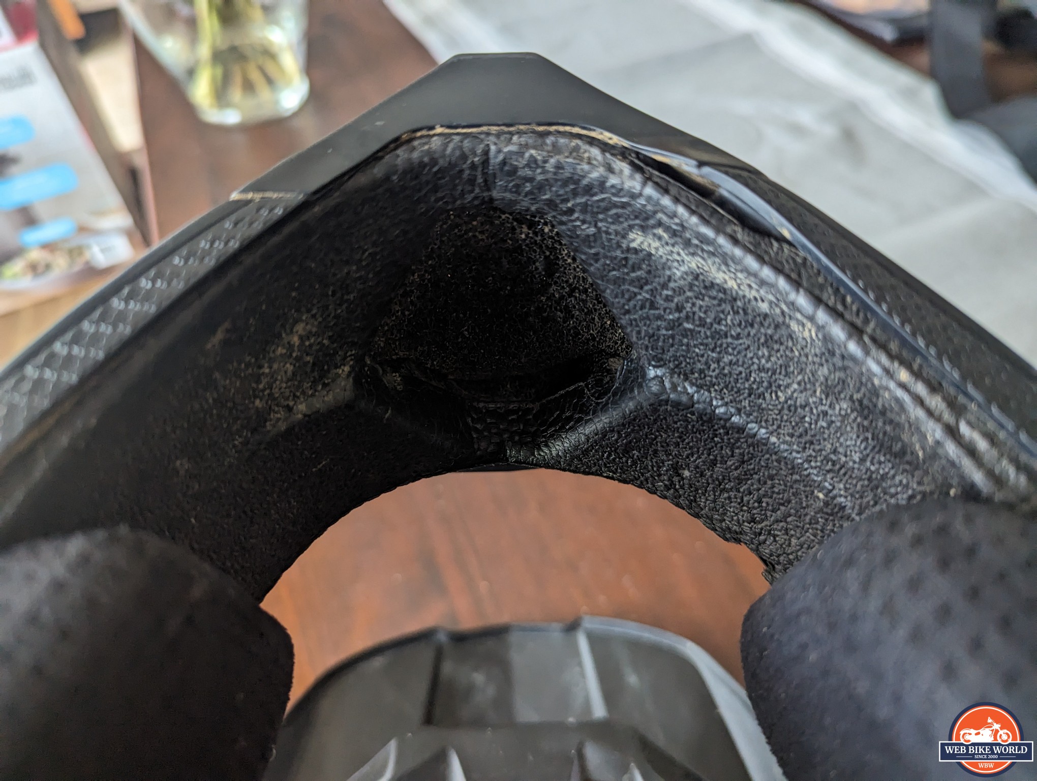 Base view looking into Bell's Spherical 10 chin opening showing vent and filter.